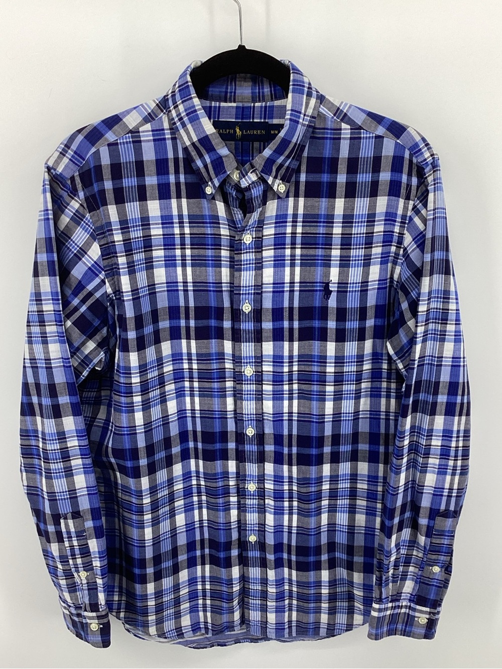Ralph Lauren Blue and White Plaid Button-Down Shirt